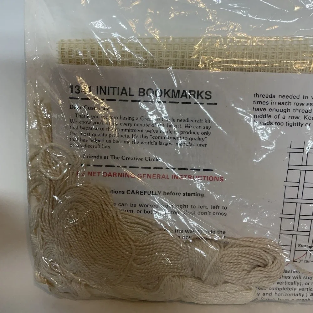 Vintage‎ The Creative Circle Lace Net Darning Kit 1341 Initial Bookmarks